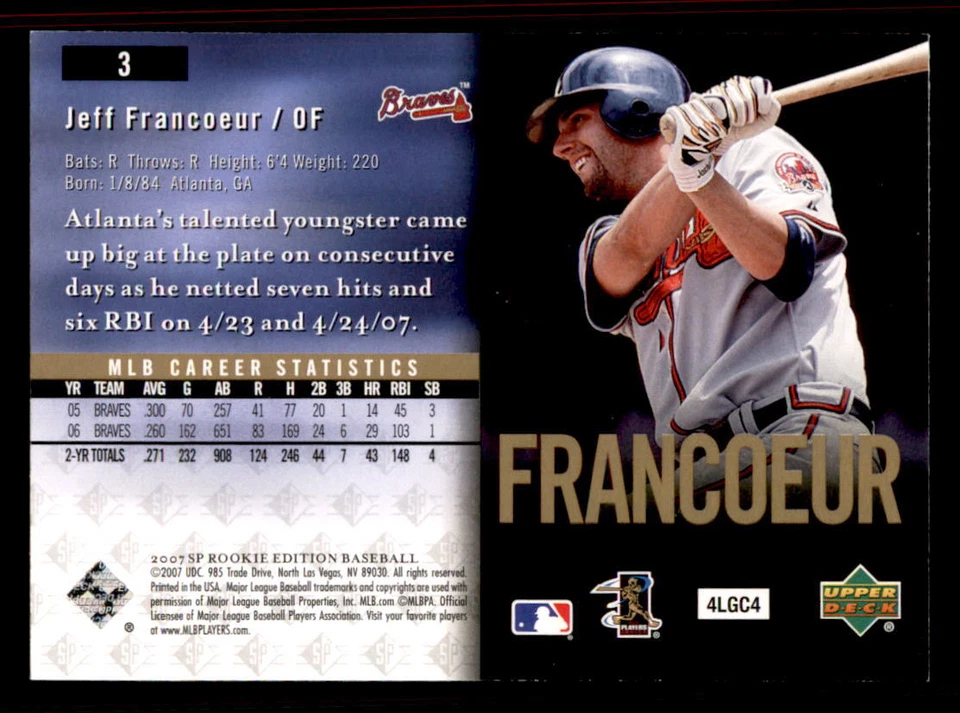 2007 SP Rookie Edition #3 Jeff Francoeur Atlanta Braves - Image 2 of 2