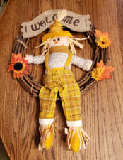 Autumn Scarecrow Welcome Grapevine Wreath 13.5"