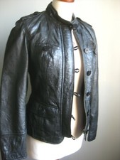 John Rocha Leather Jacket 8 Biker Military Steampunk Distressed Soft Real