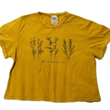 Dirtee Laundry Ladies Tee Large Mustard Yellow Cropped Wild Flowers