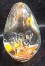 Glass Egg Paperweight Art - Red & White Swirl with Bubble Features 5.5" Tall