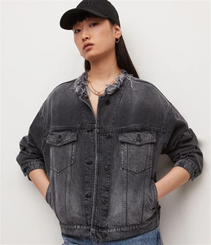 All Saints Women's Bloom Oversized Denim Jacket UK 8 Washed Black eBay