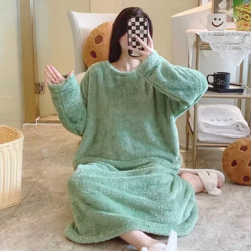 Winter dicke warme Flanell Nachthemden Nachtwäsche Nachtkleid Nachtkleid Nachthemd - Bild 11 von 22