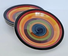4 Philippe Richard RONDO Salad Plates Hand Painted Multicolor Bands 7 1/2"