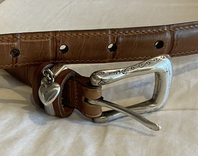 Brighton Croc Brown Leather Belt Silver Buckle Dangling 