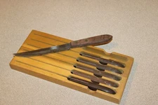Vintage Set of 6 Real-Keen Wood Handle Table Knives Stainless Steel USA In Box