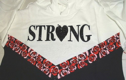 Justice Strong Hooded Tunic White Black Roses Girl's Size 10 - Picture 2 of 6