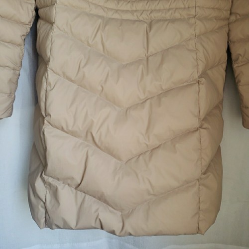 Talbots Women's M Puffer Coat Detachable Fur Trimmed Hood Beige Long Jacket - Picture 13 of 17