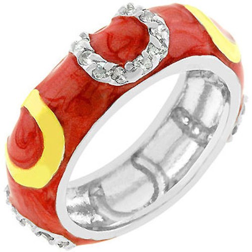 Silber Koralle Emaille Ring Größe 7 9 10 Eternity Band Pfirsich Zirkonia vergoldet