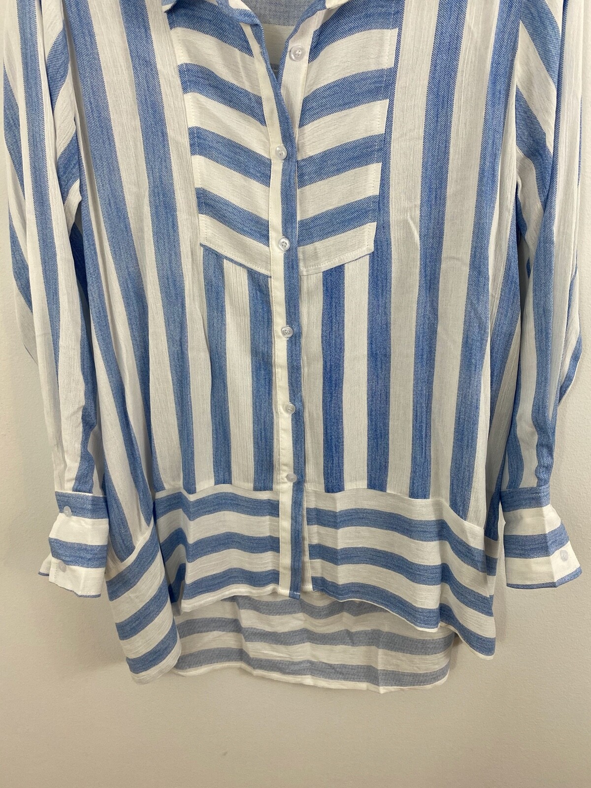 ClothesHead Blue Striped Button Front Collared Sh… - image 3