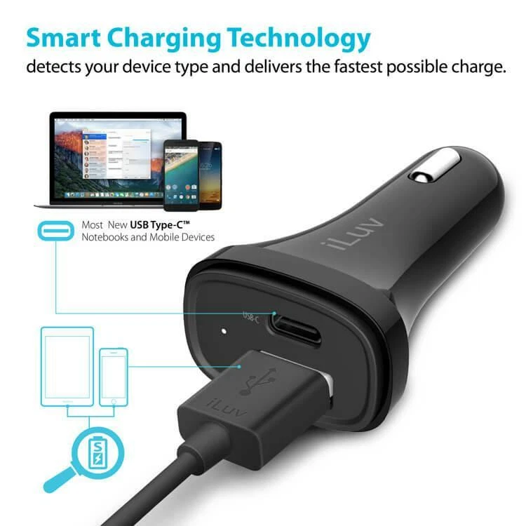 Cargador de Coche USB Dual Universal iLuv MOBISEAL2CBK con USB-C y Puerto USB Regular Foto 2 de 4