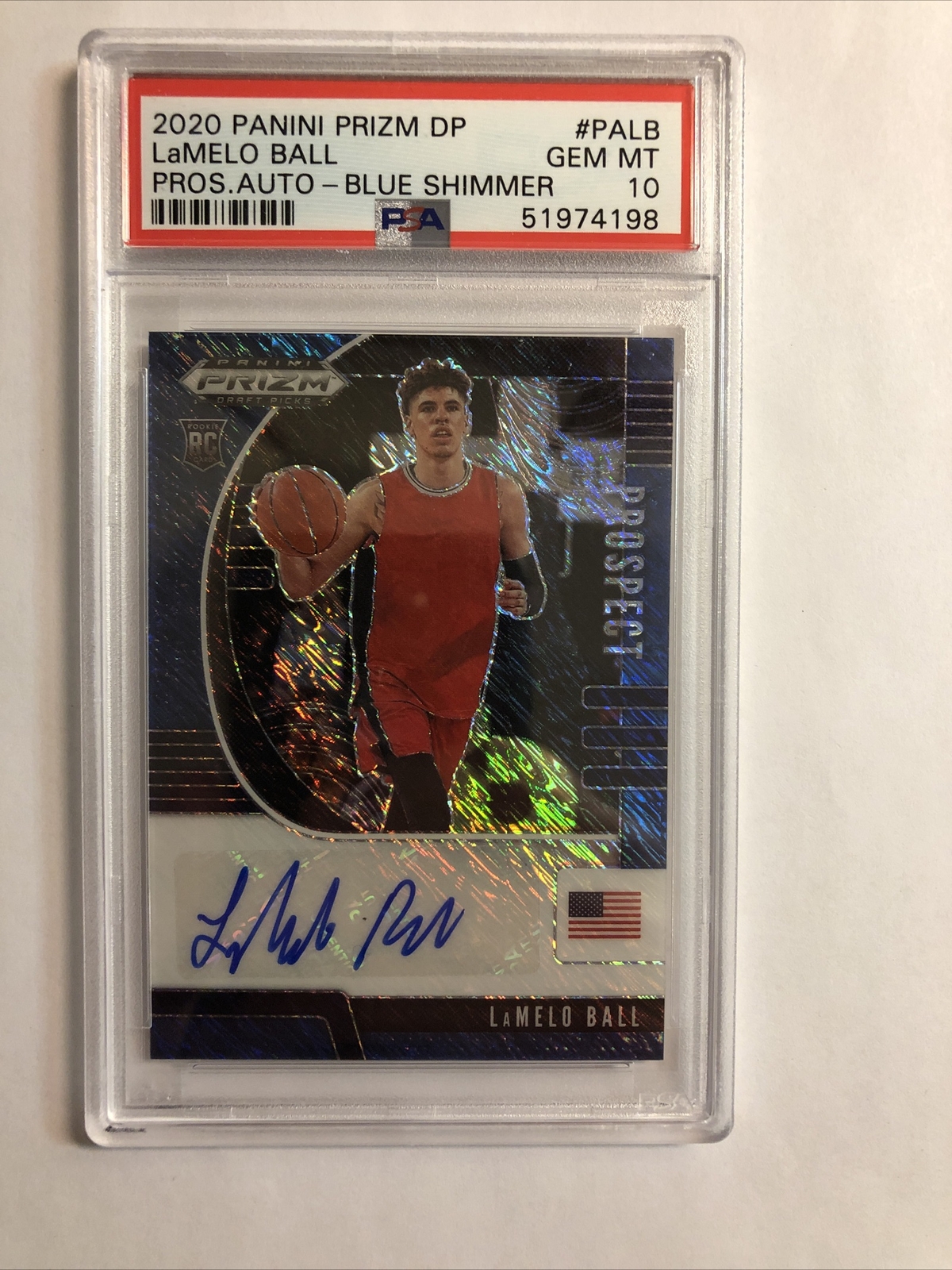 2020 Panini Prizm DP LaMelo Ball #PALB Pros. Autograph Blue Shimmer PSA 10 #5/13