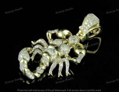 2CT Moissanite 14K Yellow Gold Plated Scorpio Zodiac Sign Men's Charm Pendant 2''
