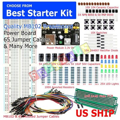 830 POINT SOLDERLESS BREADBOARD 65 PCS JUMPER CABLE MB-102 POWER SUPPLY MODULE