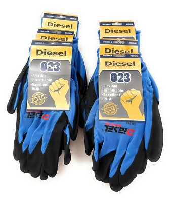 #ad 12 Pair DIESEL Blue Safety Gloves Latex Coated Grip Cut Resistant $29.99