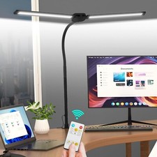 LED Desk Lamp with Wireless Remote Dual Screen, Adjustable Gooseneck, Eye Prot