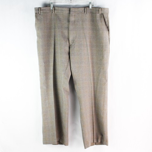 John Blair Herren 46W x 30L braun-grau kariert Slacks Hose gebraucht, Loch
