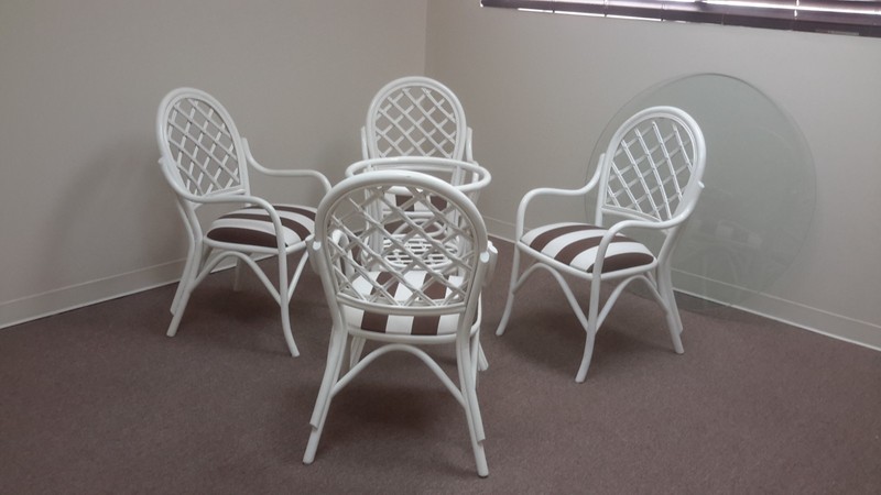 6 PC Vintage Bamboo and Rattan  Table Chairs Completely Redone w Glass Top xlnt