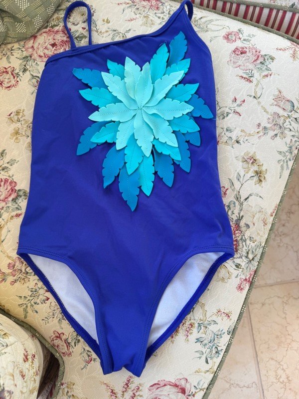 Gymboree Swimsuit Purple Palm Leaf Girls 7 NO PILING NO RIPS NO STAINS