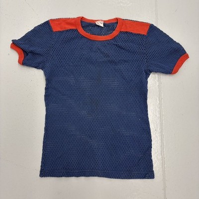 Vintage 60s Blue/Red Mesh Jersey Blank Baby Tee 1960s True Vintage