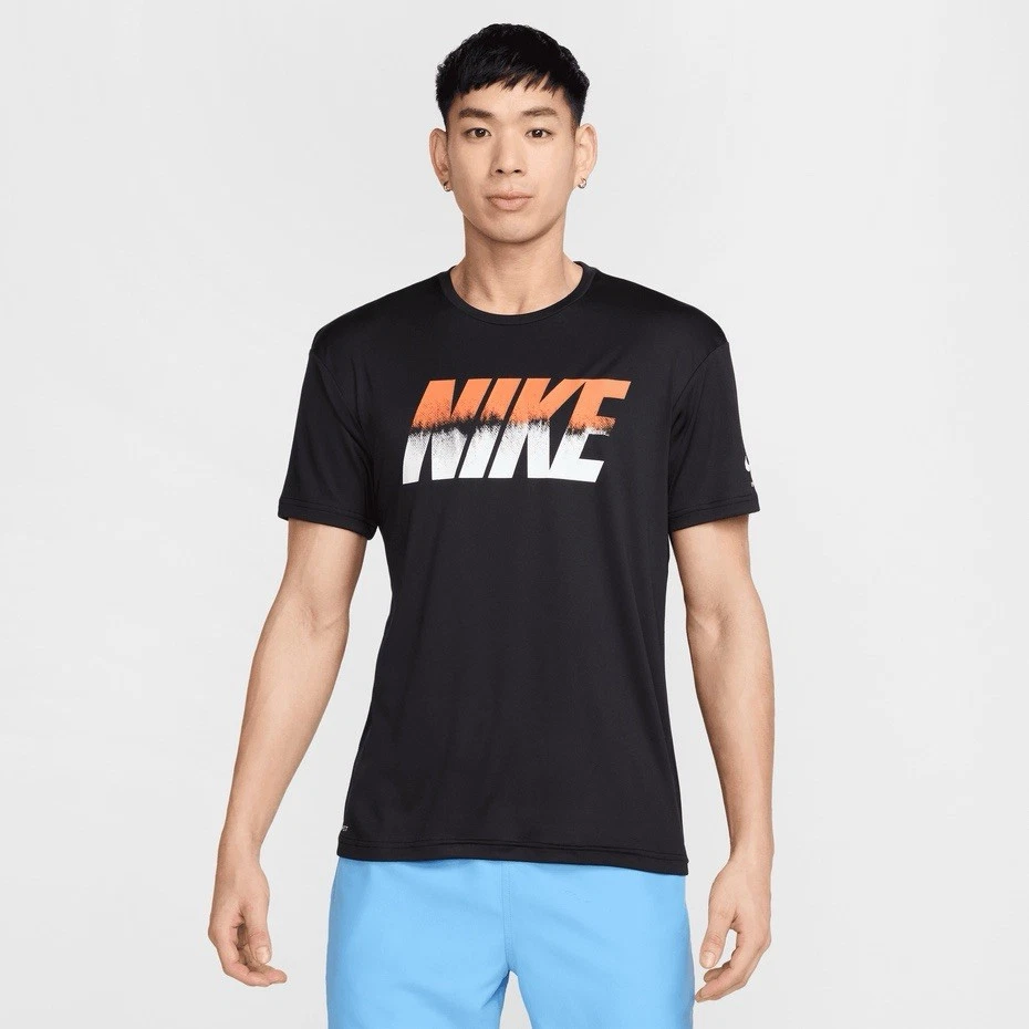 Nike Swim T-Shirt Black Dri-FIT Nessf473-001 Orange White Men’s Size S NWT