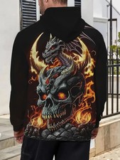 3D Dragon Skull Hoodie Fire Graphic Pullover Sweatshirt Unisex