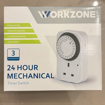 Workzone 24 Stunden Mechanische Zeitschaltuhr 3er Pack - Energiespar Steckdose mit LED