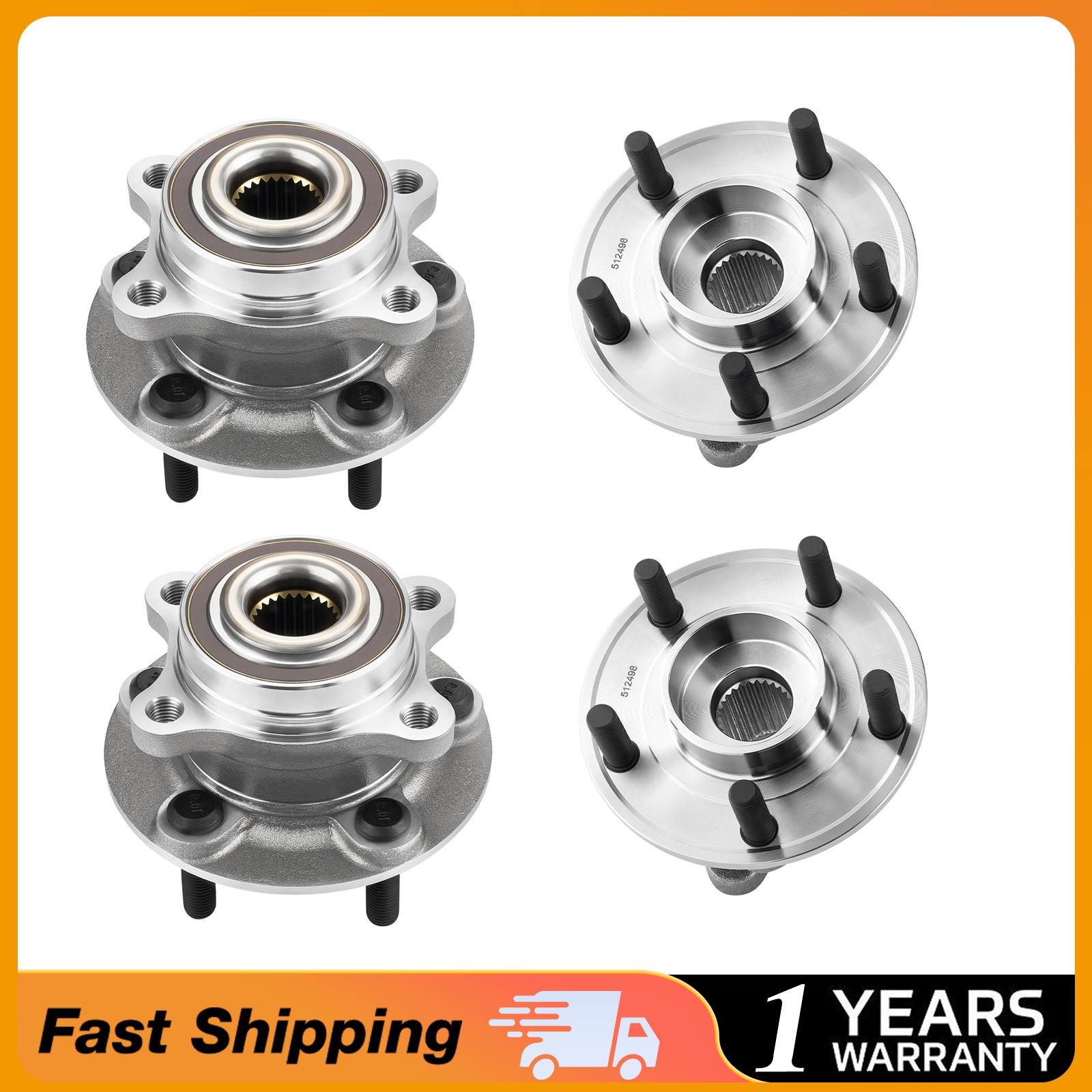4 Wheel Bearing Hub Front & Rear 2013 2014 2015 2016 Ford Fusion Lincoln MKZ AWD