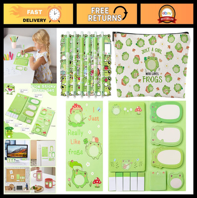 Cute Frog Stationery Set - Girls School Supplies, Pencil Case, Pens & Sticky Not
