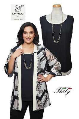EMMEGI 15 Komplett Twin Set Damen Staubwedel + Top + Halskette Made in Italy