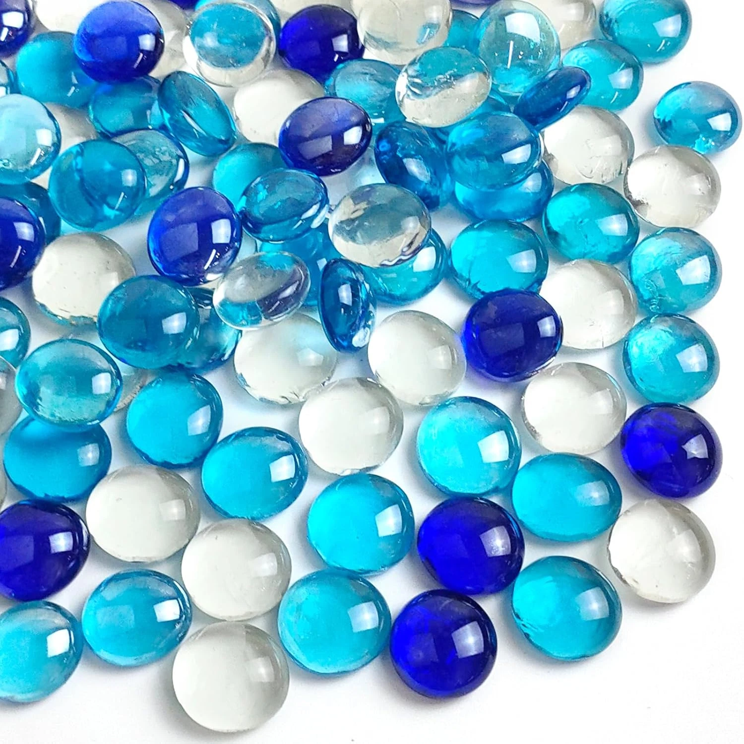 400 Pcs Blue Glass Beads for Vases, 1.8 KG Flat Bule Glass Pebbles for Vase Aqua