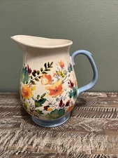 Pioneer Woman pitcher stoneware 3 quart Flower Blue, Orange Willow Pattern NICE