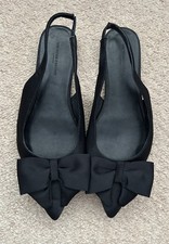 Ladies The White Company Black Pointed Bow Flat Sling back Shoes Size 39 6