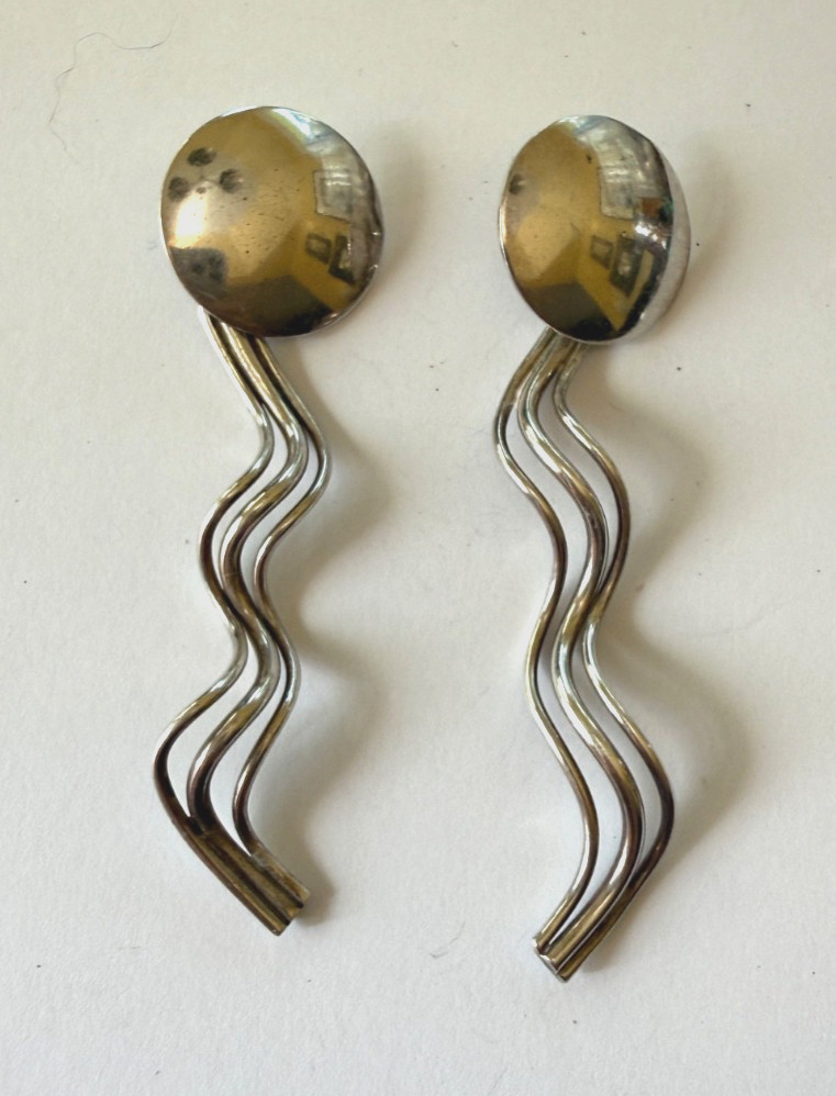 3" Silver Dangle Statement Earrings, Unique Artis… - image 5