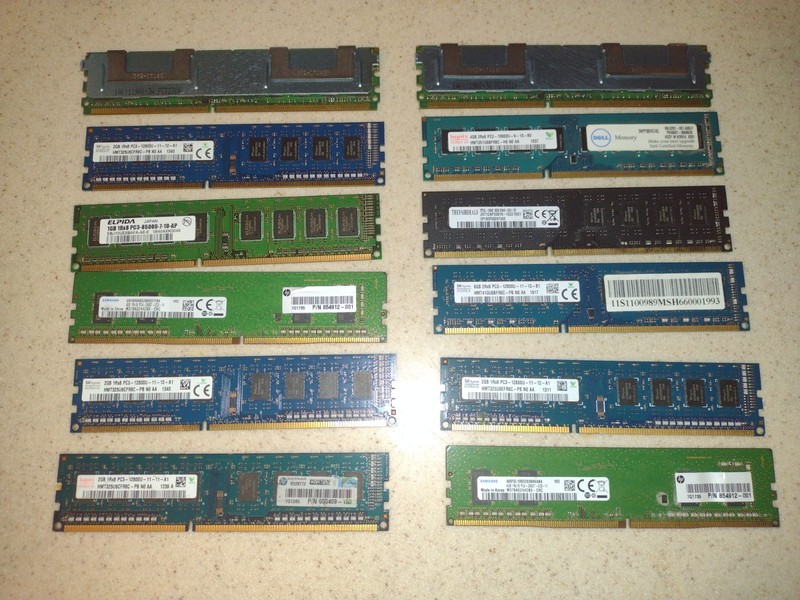 Bulk Lot of 12 —  Desktop Mostly DDR3 RAM Sticks Mixed