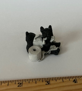Schnauzer Dog Playing w toilet paper roll Trinket Figurine
