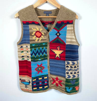 Northern Isles Patchwork Sweater Vest Women's Large Tribal Aztec Southwestern