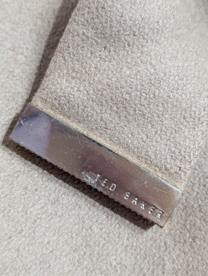 Abrigo chaqueta corta Ted Baker Elethea beige envolvente de lana con cinturón talla 0 UK 6 EN MUY BUENA CONDICIÓN Foto 3 de 4