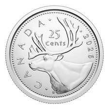 2026 Canada 25 Cents Charles III Unc. from First Strike Roll Reindeer