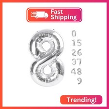 Large Number Balloons 40 Inch Silver 8 Balloon for 18 Birthday Decorations