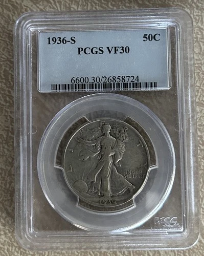 1936 S Liberty Walking Silver Half Dollar PCGS VF 30 - Free Shipping