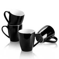 4 PCS Porcelain Coffee Mugs 16 Ounce Top Rim Latte Tea Cocoa Black Set