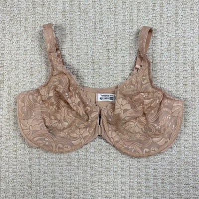 Glamorise Womens Bra 44D Beige Lace Front Close Underwire Full Coverage