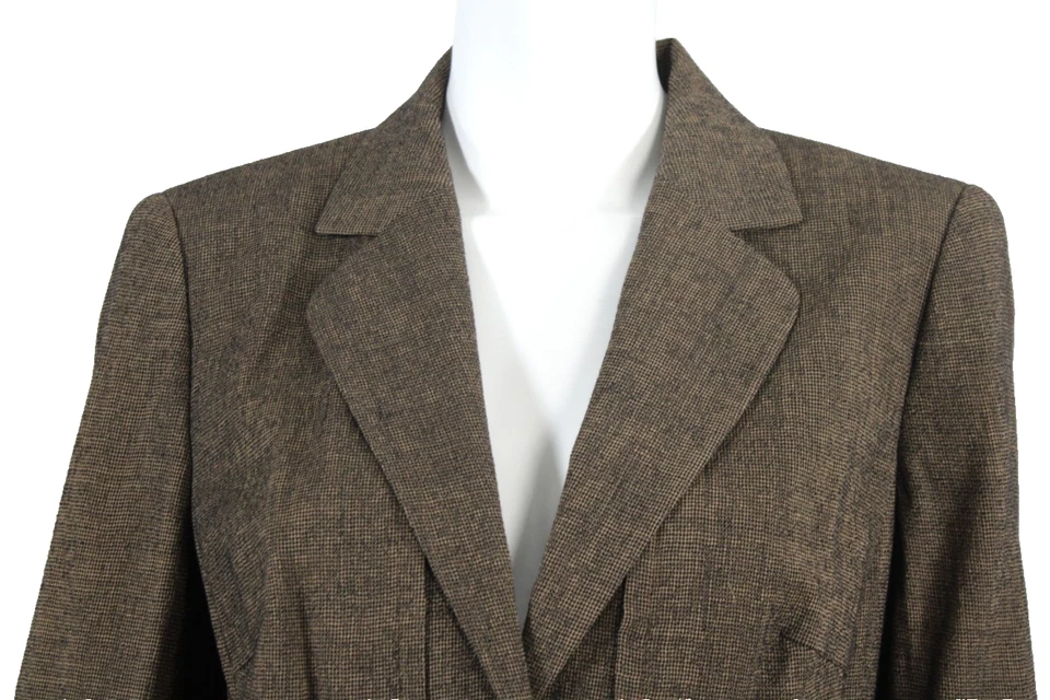 ESCADA Black & Brown Wool Woven Ruched Blazer & Pant Suit Set 38 - Image 2 of 4