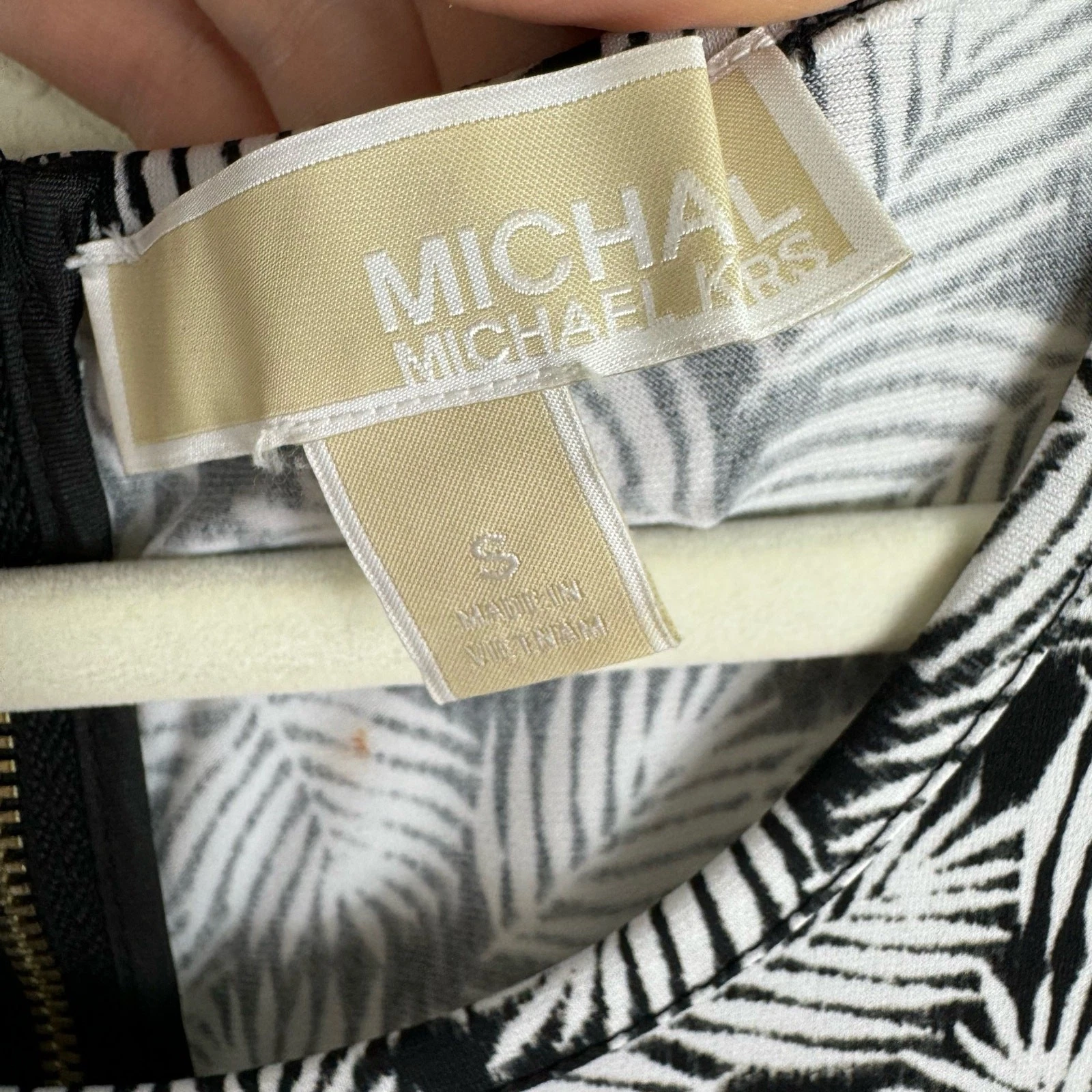 Abito MICHAEL Michael Kors stampa foglia di palma leggero elasticizzato sopra il ginocchio taglia S