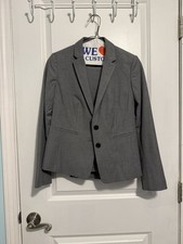 Ann Taylor Petite Gray Single-Breasted Two-Button Blazer Pant Suit 0P Women