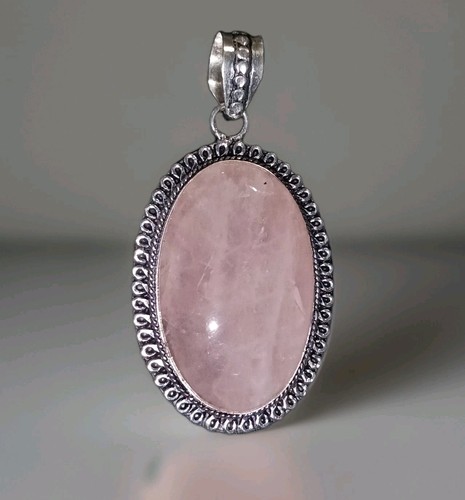 Rose Quartz Oval 925 Silver Pendant. Absolutely Stunning. Large / Chunky. 4633 - Picture 4 of 9