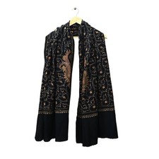 Indian Vintage Black Shawl Pure Woolen Handmade Suzani Long Throw Stole Warm
