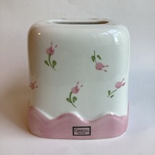 Croscill Rosebuds Facial Tissue Cover Pink Floral Ceramic Vintage Hand Painted
