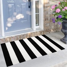 Black and White Striped Rug 2.3'x3.6' Indoor Outdoor Rugs Front Door Mat Hand